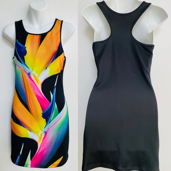 BIRD of PARADISE Tropical Bodycon Racerback DRESS - Picture 2 of 11